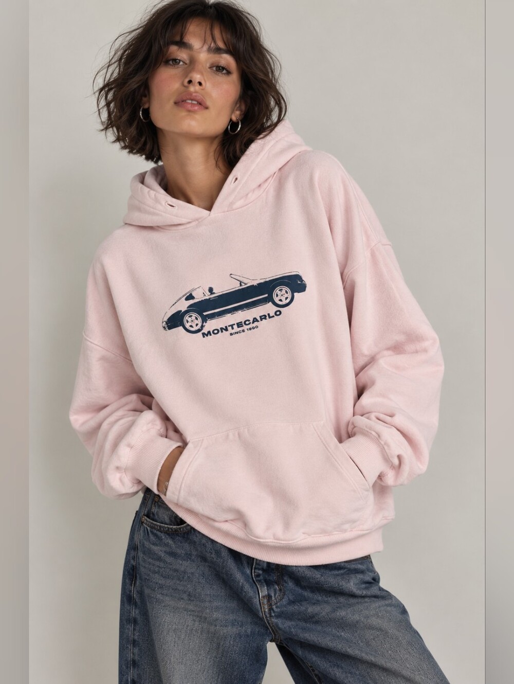 Subdued Montecarlo Pink Convertible Graphic Hoodie Sweatshirt Medium